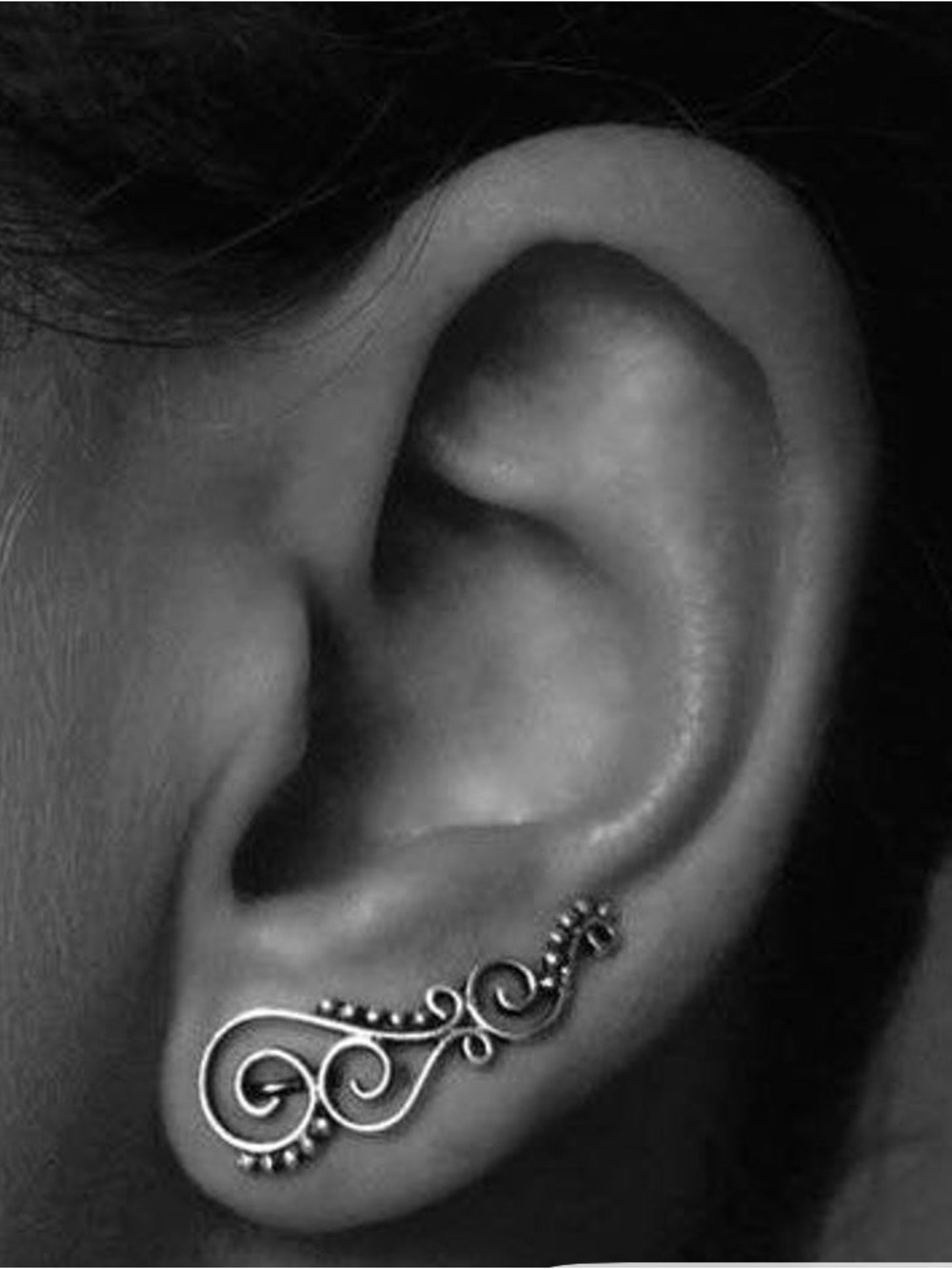 Delicate Silver Filigree Ear Climber Women Jewelry Earrings